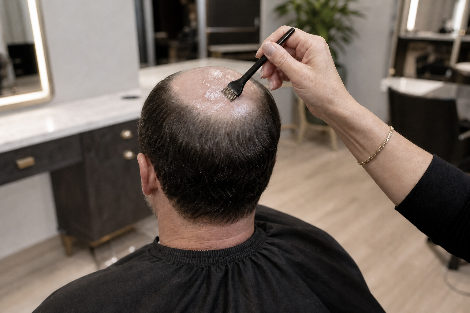 Hair system installation step in Alpharetta, Georgia