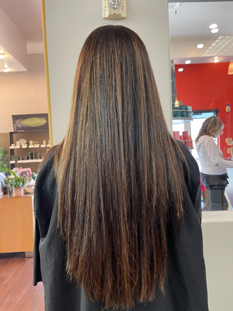 Keratin smoothing treatment example at Precise Color N Cut in Alpharetta, Georgia